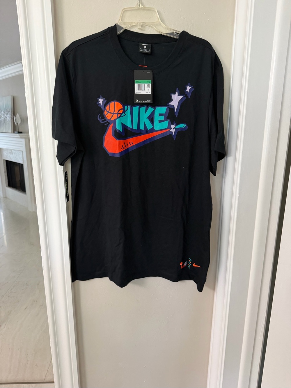 Nike Black Tee with Teal Logo, Orange Swoosh & Purple Accents